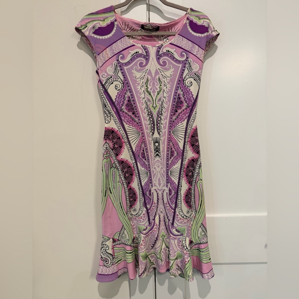 ROBERTO CAVALLI JACQUARD PRINT TRUMPET MINI DRESS Size 42 US 6 / 8 medium - Picture 3 of 16